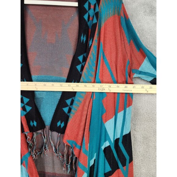 Pink Cattlelac Sweater Womens Small Southwestern Open Front Fringed Cardigan - Picture 4 of 10